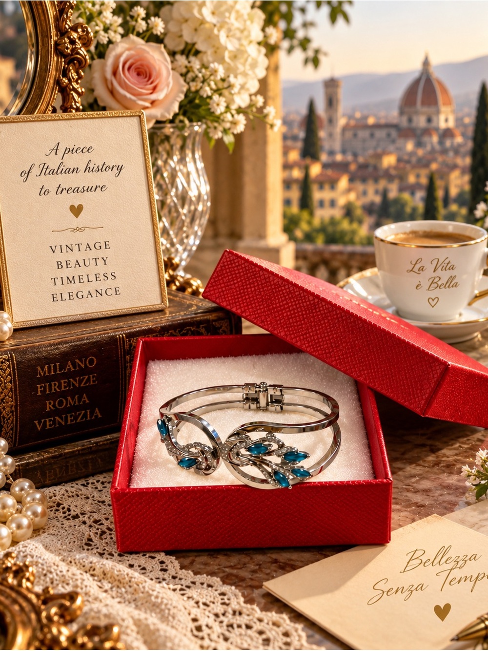 Vintage Silver Bracelet with Blue Crystal Accents – Women Jewelry